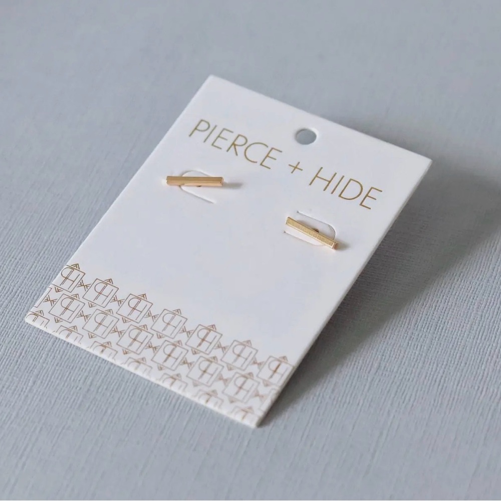Pierce + Hide Gold Bar Stud Earrings
